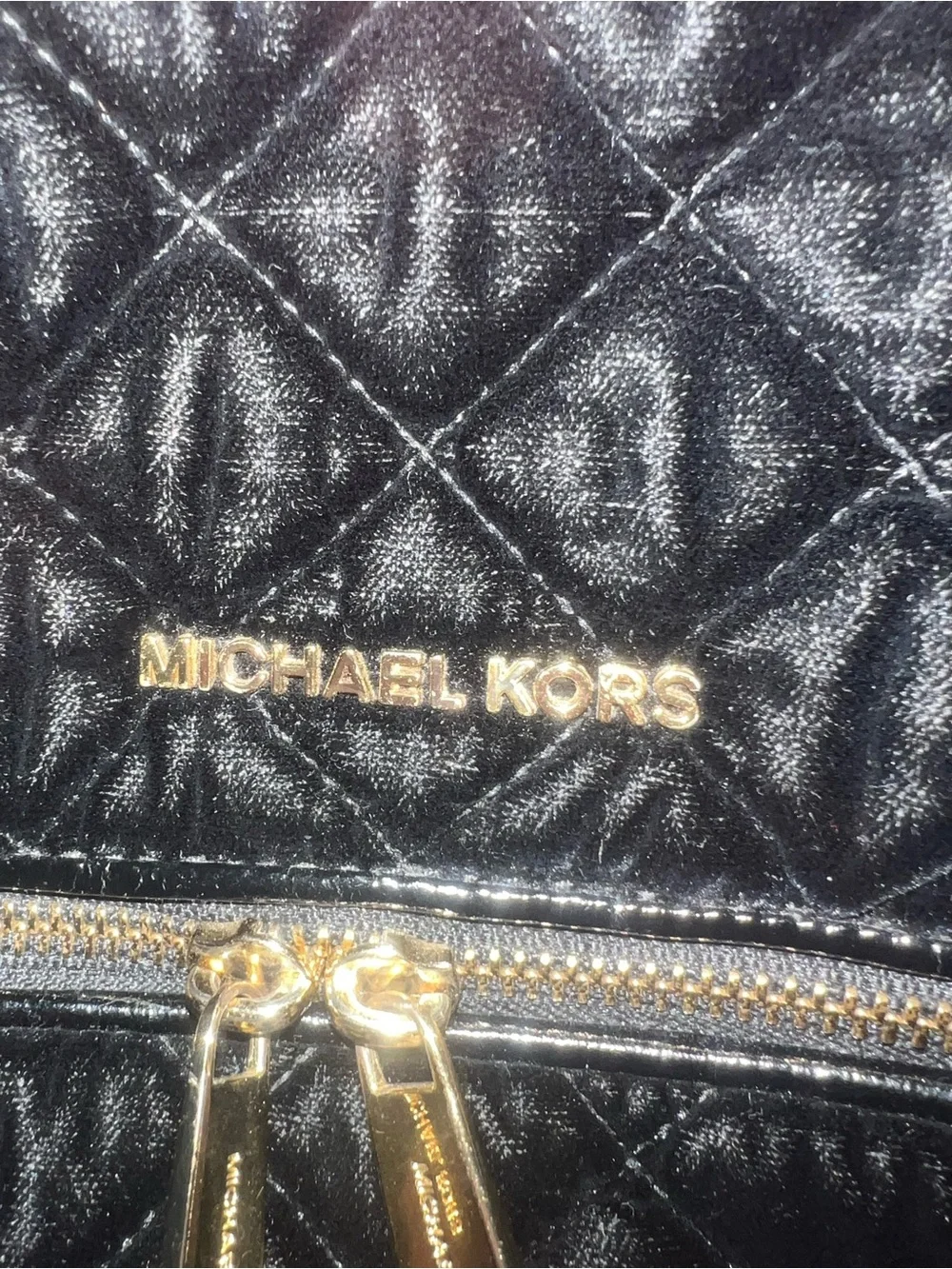 Michael Kors Black Quilted Velvet Mini Backpack with Gold Hardware